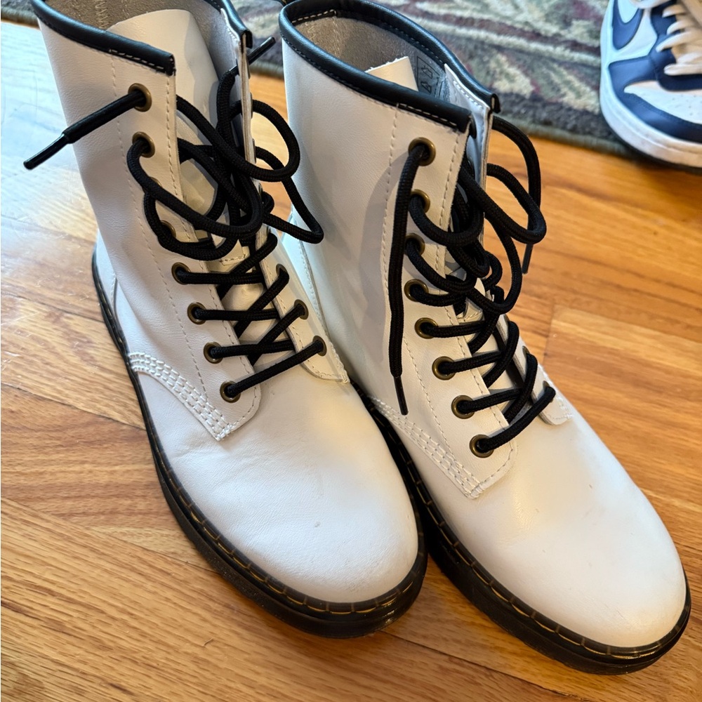 Dr. Martens White and Black Lace-Up Boots
